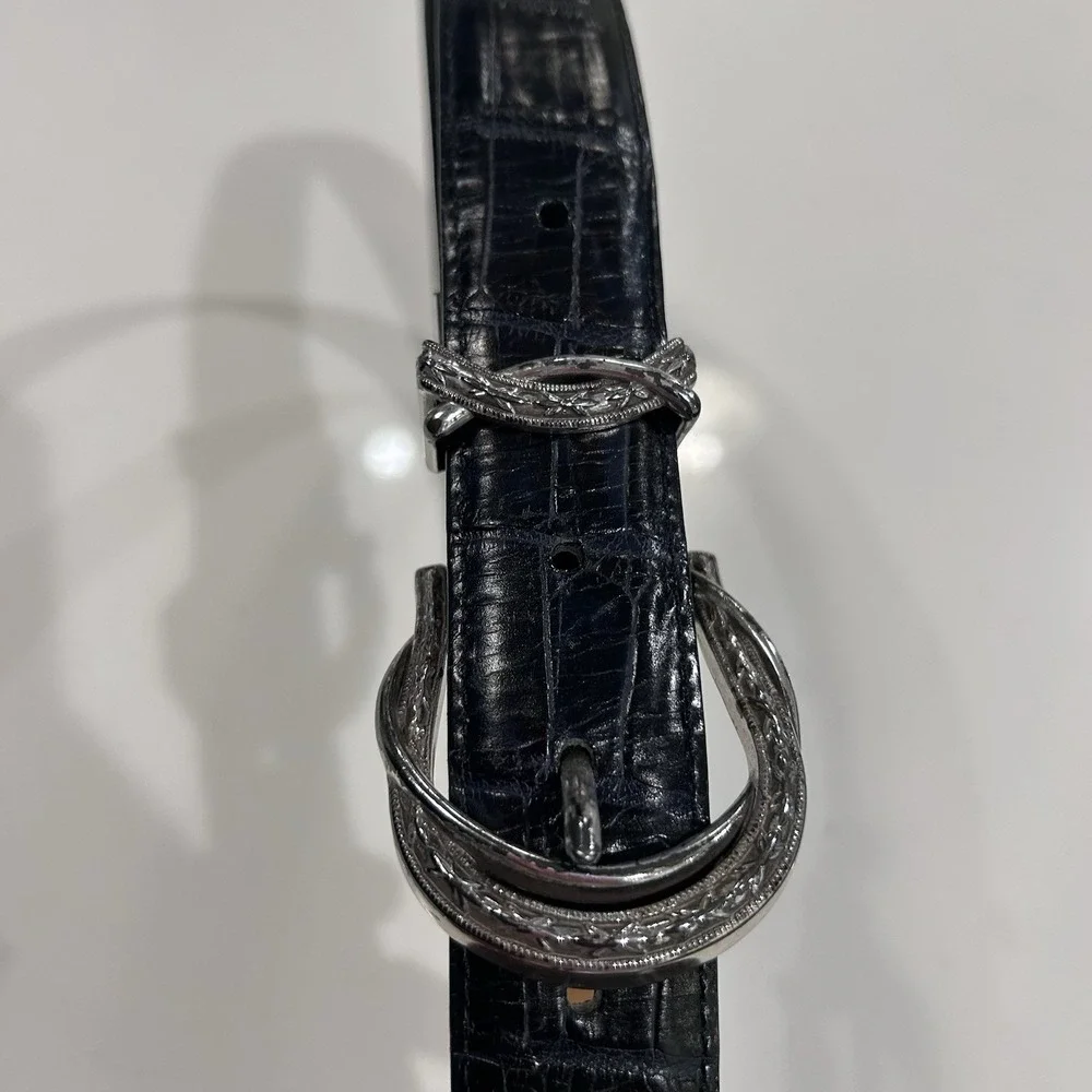 Brighton Classic Leather Belt Black Silver Size ML 32 VIntage Western 90s Indie